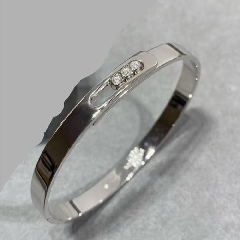 Luxurious Minimal Gold-Plated Bangle | Three Crystal Sliding Bracelet